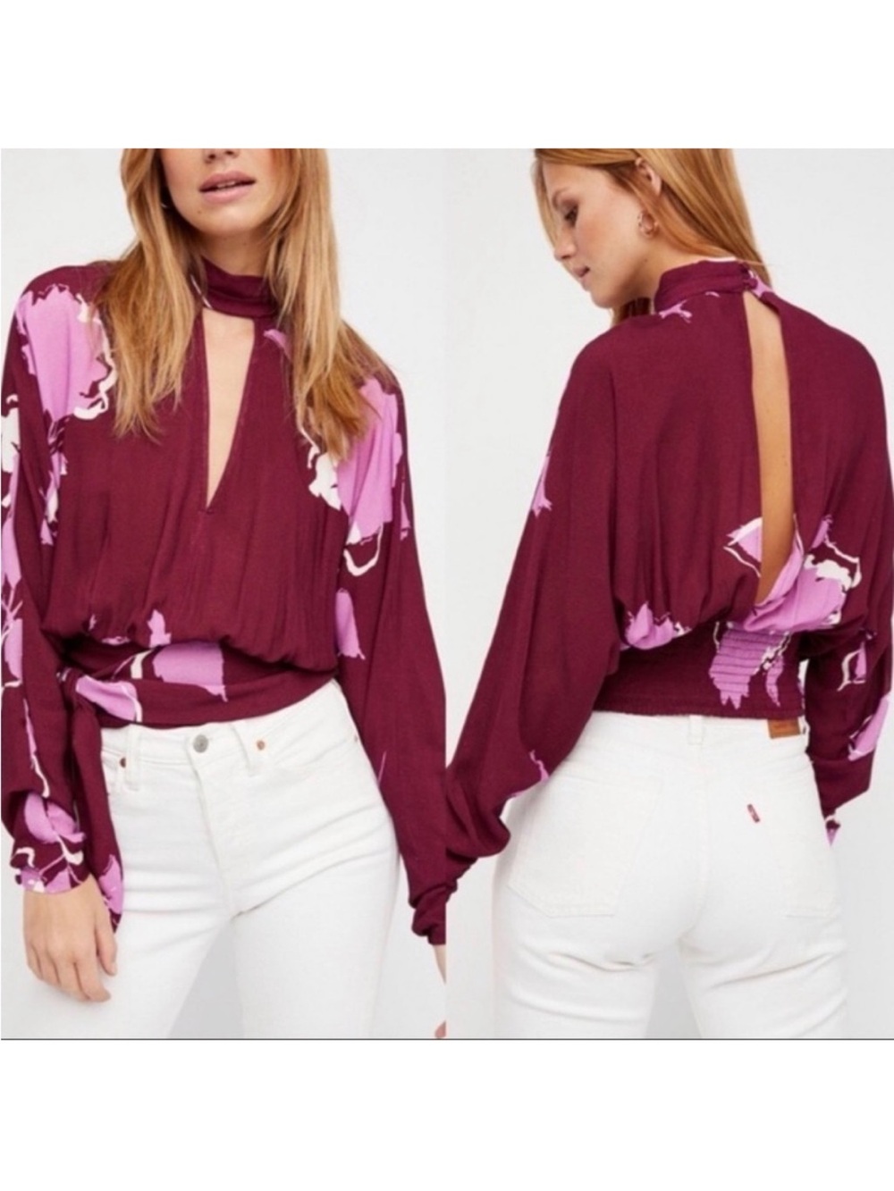 Free People Say You Love Me Floral Tie Top Blouse Size Medium